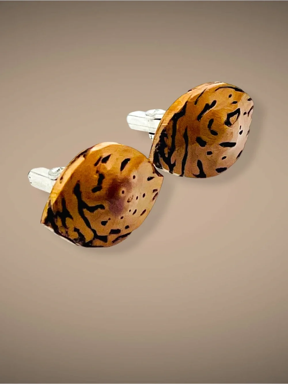Rare Vintage Handmade Natural Seed Pod Bullet Back Cufflinks Speckled Organic